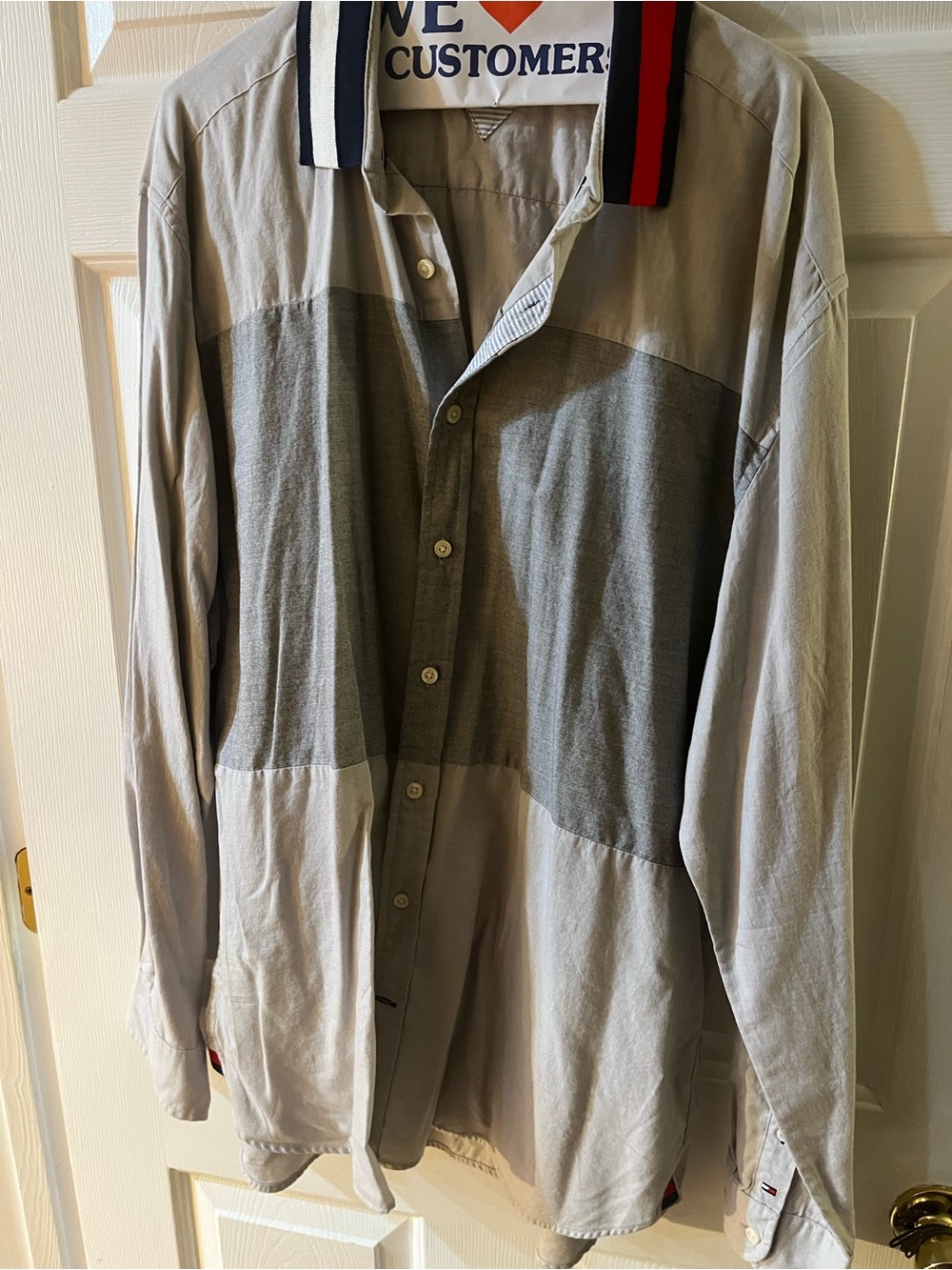 Tommy Hilfiger Light Gray and Gray Colorblock Button-Up Shirt